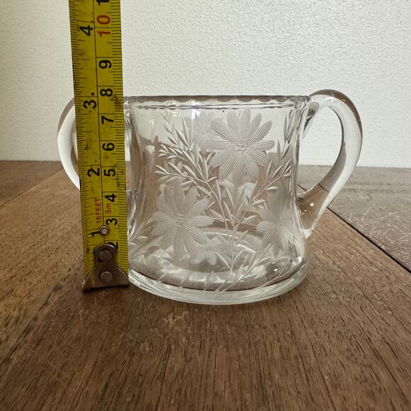 Vintage Pressed Glass Etched Floral Open Sugar Bowl - Picture 5 of 8